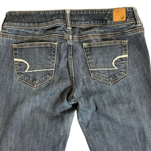 American Eagle Slim Boot Stretch Jeans Womens Size 8 Blue Dark Wash Whiskered - Picture 10 of 11